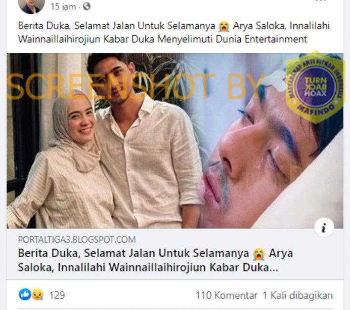 Cek fakta: sebuah postingan di Facebook mengabarkan Arya Saloka meninggal dunia