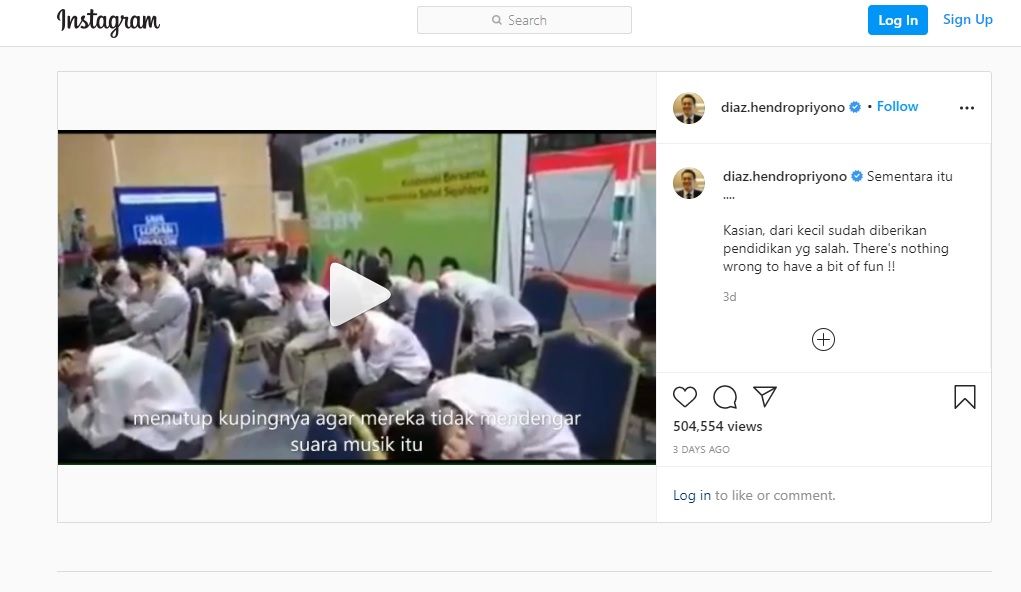 Pada Senin, 13 September 2021, mantan Ketua Umum PKPI, Diaz Hendropriyono mengunggah sebuah video di Instagram pribadinya.    Video tersebut menunjukkan para santri yang sedang berada di ruang vaksinasi dan menutup kedua telinganya secara serempak ketika mendengar suara musik.