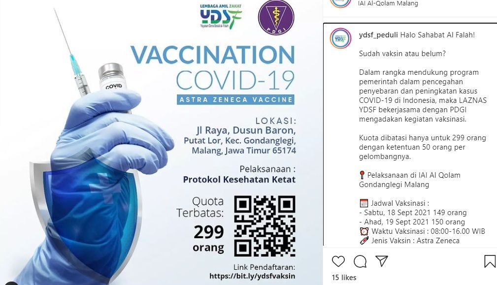 informasi vaksin di YDSF Malang