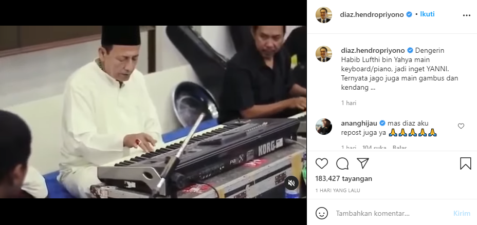 Diaz Hendropriyono unggah video Habib Luthfi bermain alat musik.