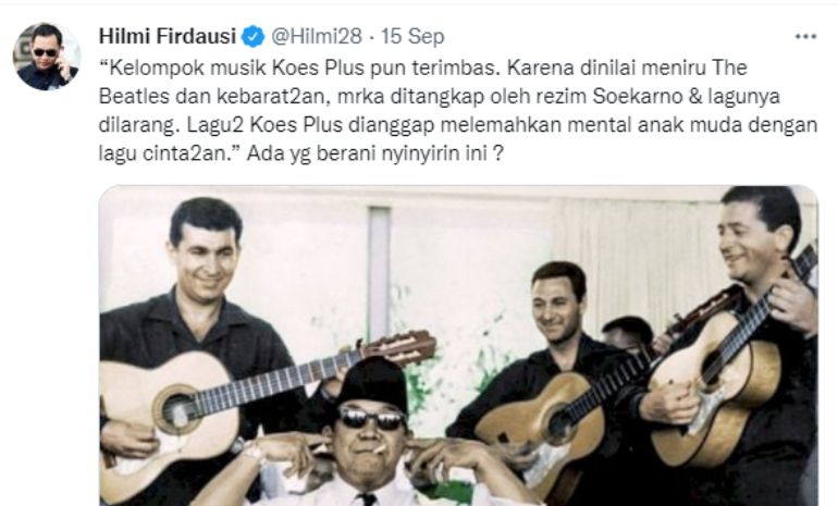 Ustaz Hilmi Firdaus menanggapi foto lawas Soekarno yang menutup telinga saat mendengar musik dengan santri tutup telinga.