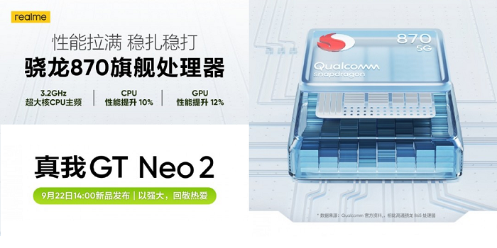 Realme GT Neo2 akan ditenagai oleh chipset Snapdragon 870 SoC dari Qualcomm.