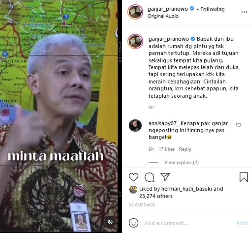 Sejuk, Ganjar Pranowo Berikan Nasihat Tentang Orang Tua Bikin Netizen