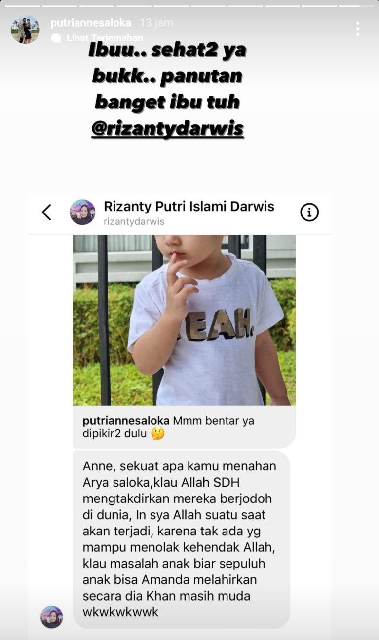 Postingan Instagram Story Putri Anne.