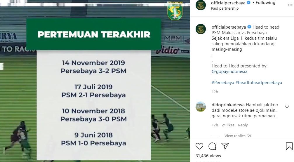 Head to head Persebaya vs PSM Makassar dalam 4 pertemuan terkhir