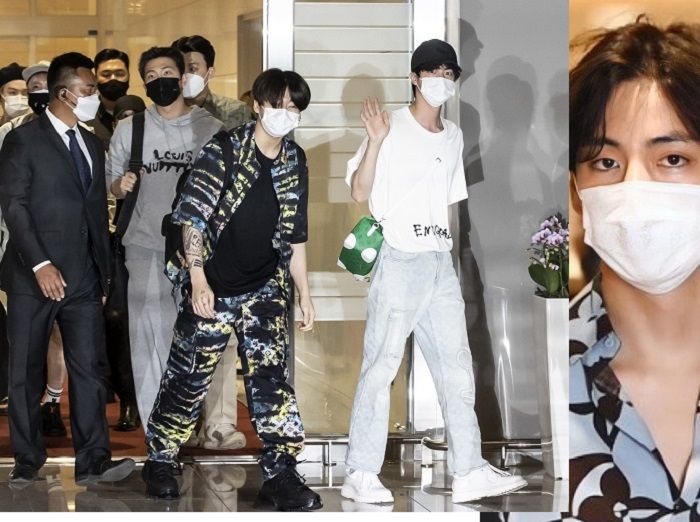 Gaya kasual V BTS, Jin, Jimin, Jungkook, J-Hope, RM dan Suga di bandara Incheon Korea Selatan Sabtu 19 September 2021. BTS terbang ke markas PBB di New York sebagai utusan khusus Korea Selatan untuk urusan seni dan budaya