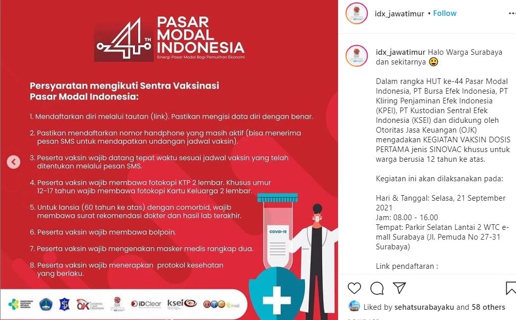 Informasi vaksin di Mall WTC Surabaya 21 September 2021