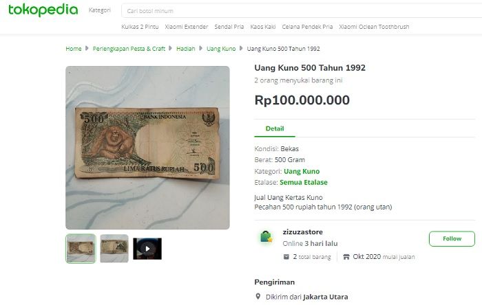Uang lama Rp500 dijual dengan harga ratusan juta di marketplace