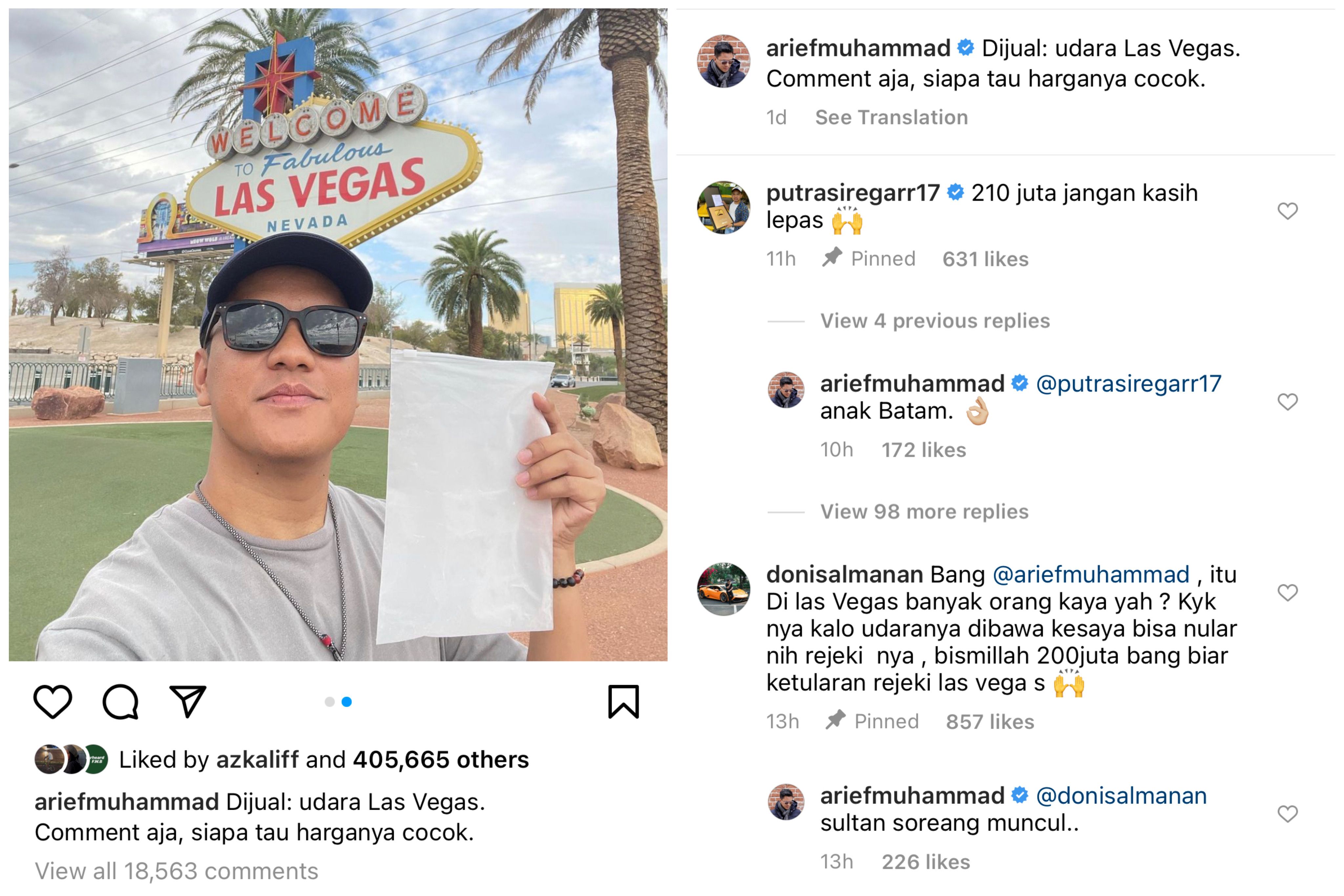 Arief Muhammad lelang kantong udara Las Vegas. 