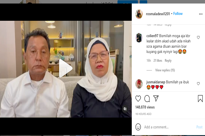 Tangkapan layar unggahan Instagram ibunda Rizky Billar, Rosmala Dewi.