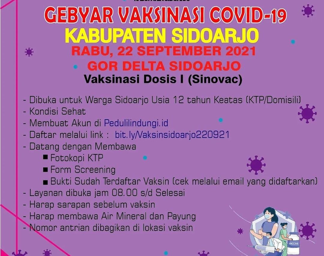 Info vaksin massal di GOR Sidoarjo 22 September 2021