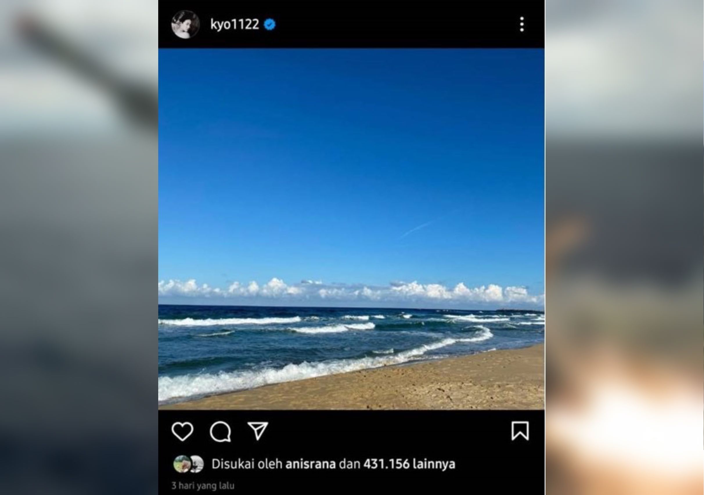  Song Hye Kyo memposting sebuah foto berlatar laut tanpa caption di Instagram pada hari ulang tahun Song Joong Ki.