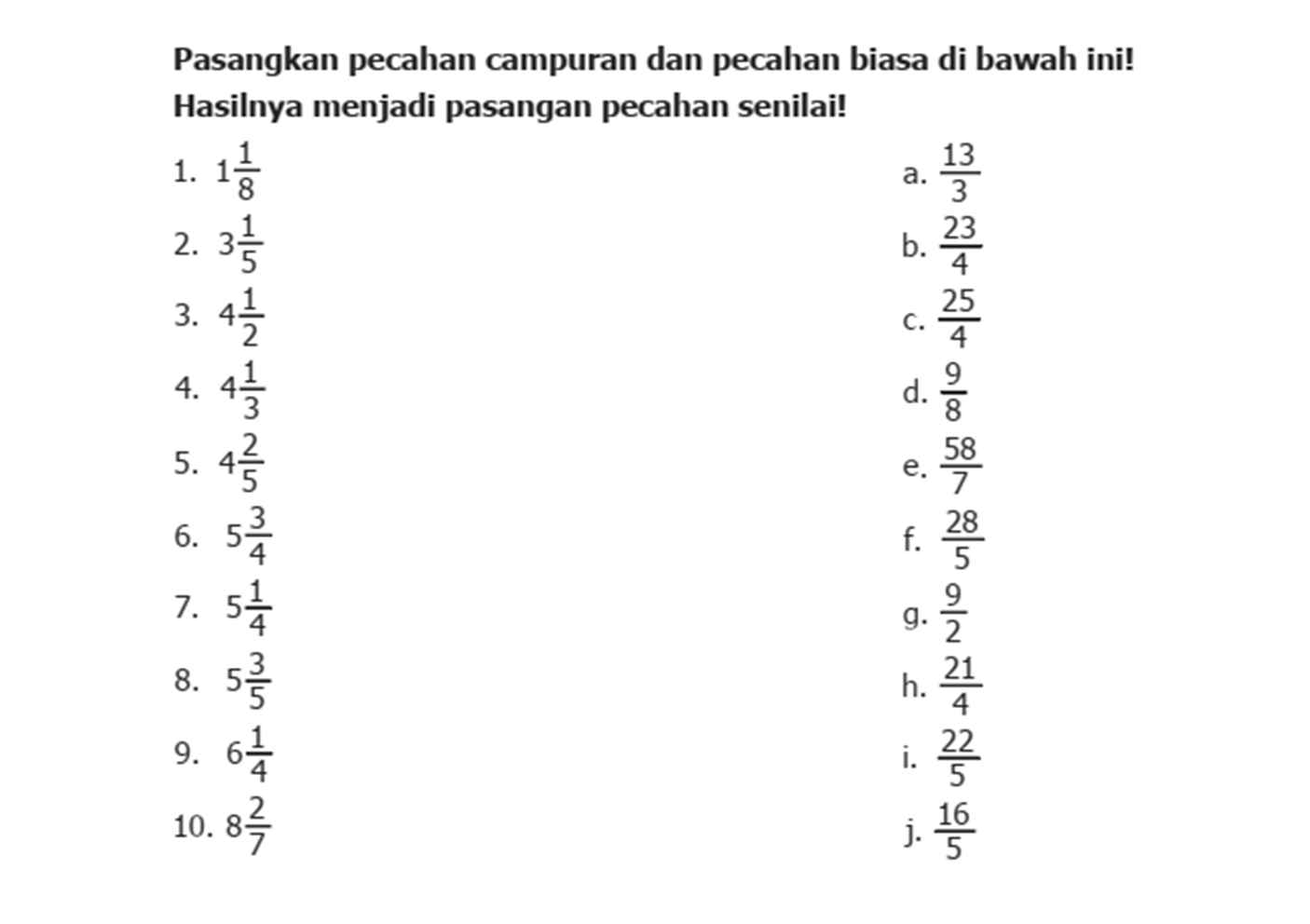 Kunci Jawaban Matematika Kelas 5 Sd Mi Halaman 9 Pasangkan Pecahan Campuran Dan Pecahan Biasa Ringtimes Bali