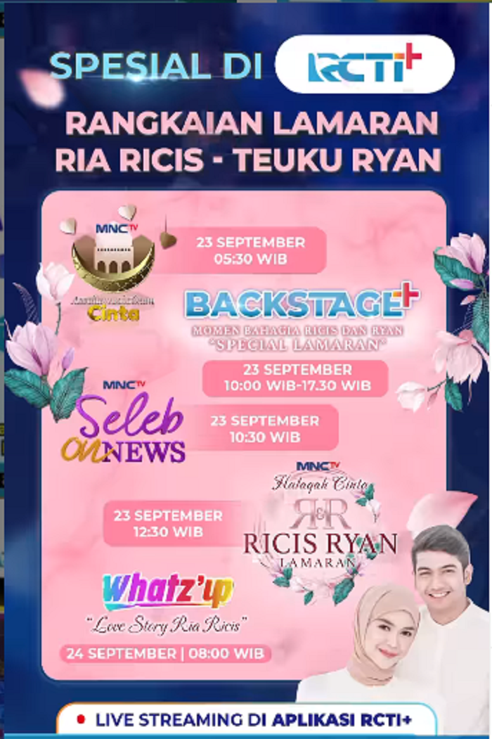 rangkaian acara Lamaran Ria Ricis dan Teuku Ryan di kutip dari laman di RCTI+ :