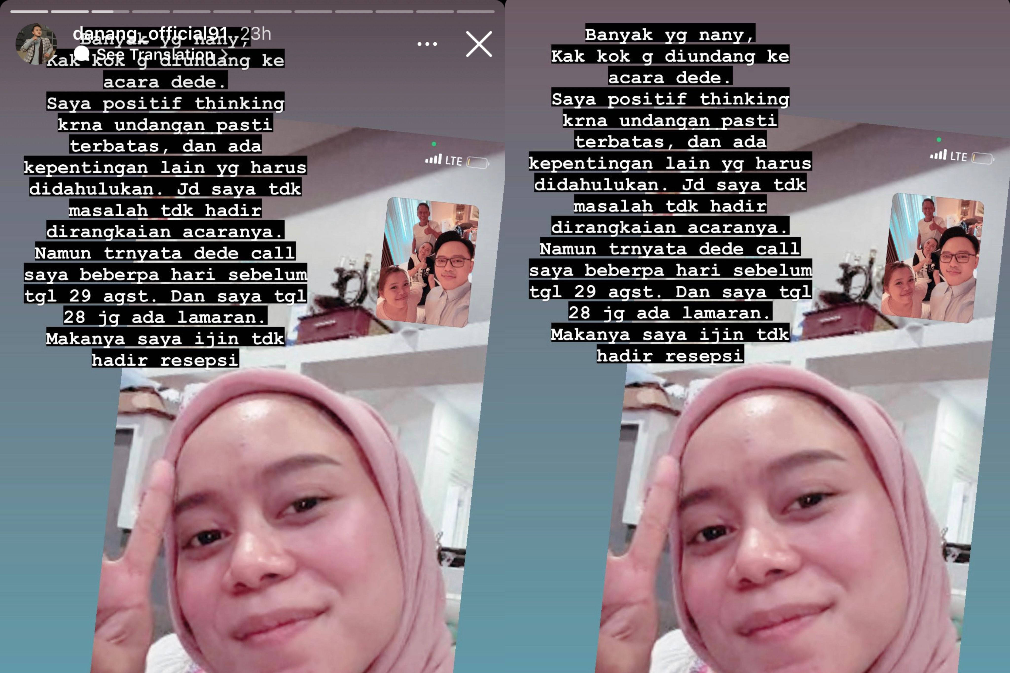 Instagram Story Danang DA yang sedang videocall dengan Lesti Kejora. 
