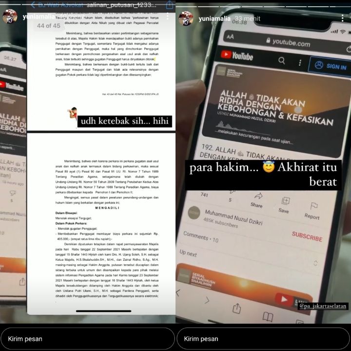 Tangkapan layar Instastory Amalia Fujiawati soal gugatan terhadap Bambang Pamungkas./