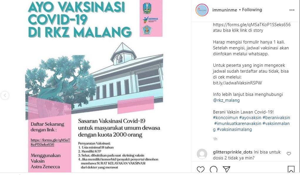 Info vaksinasi di RKZ Malang dengan kuota 2.000
