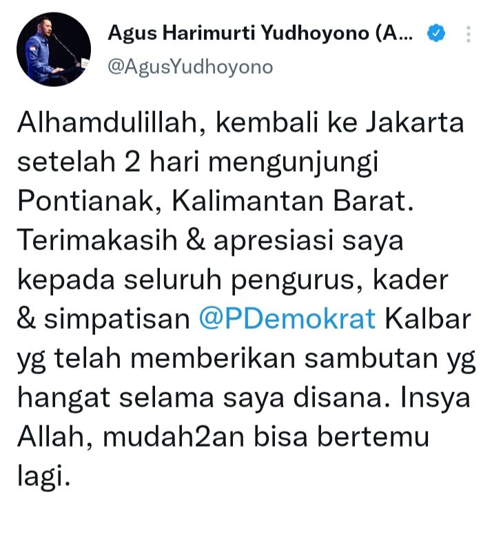 Cuitan AHY di akun Twitter resminya yang mengucapkan terima kasih untuk para kadernya yang direspon netizen tentang kondisi partai Demokrat