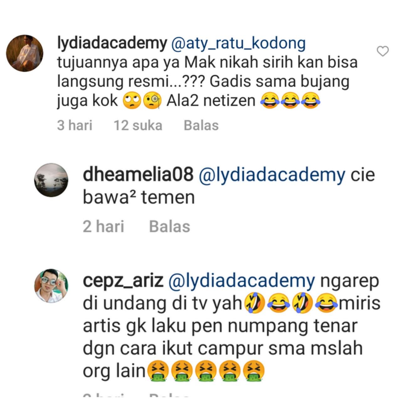 Komentar Lydia DA di unggahan Aty Kodong.