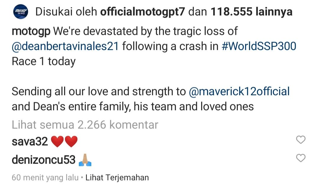 Akun Instagram Resmi MotoGP Konfirmasi Dean Berta Vinales Meninggal Dunia