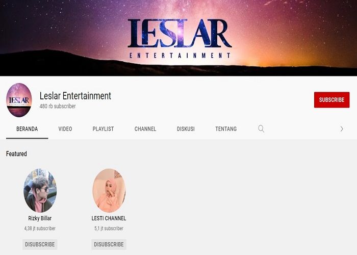 Jumlah subscriber Leslar Entertainment pada Minggu, 26 September 2021.