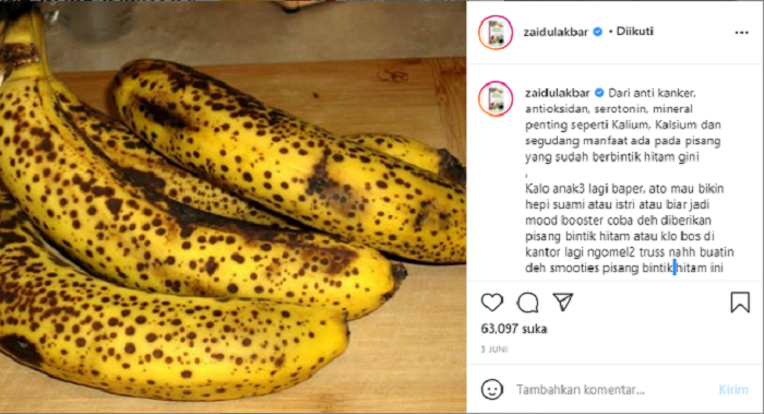 dr. Zaidul Akbar anjurkan pengidap kanker konsumsi pisang berbintik hitam.