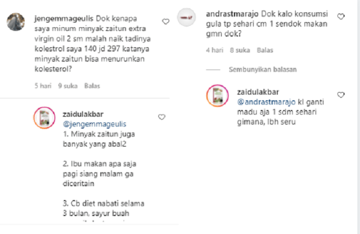 dr. Zaidul Akbar menjawab sejumlah pertanyaan netizen terkait penyebab kolesterol tinggi.