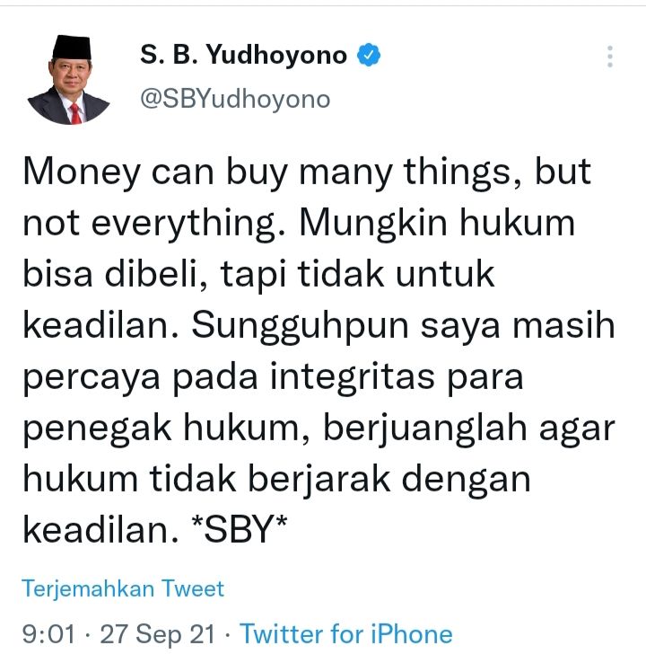Cuitan SBY di Akun Twitter resminya