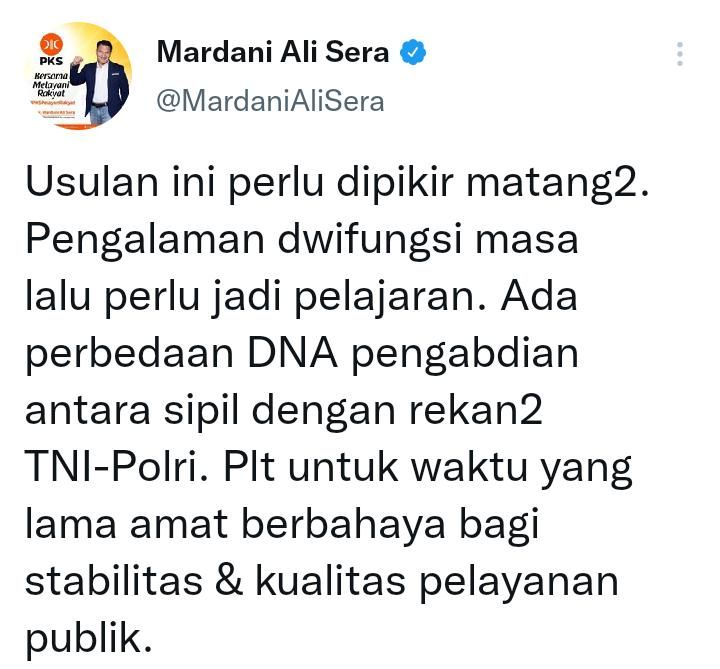 Cuitan Politisi PKS, Mardani Ali Sera.