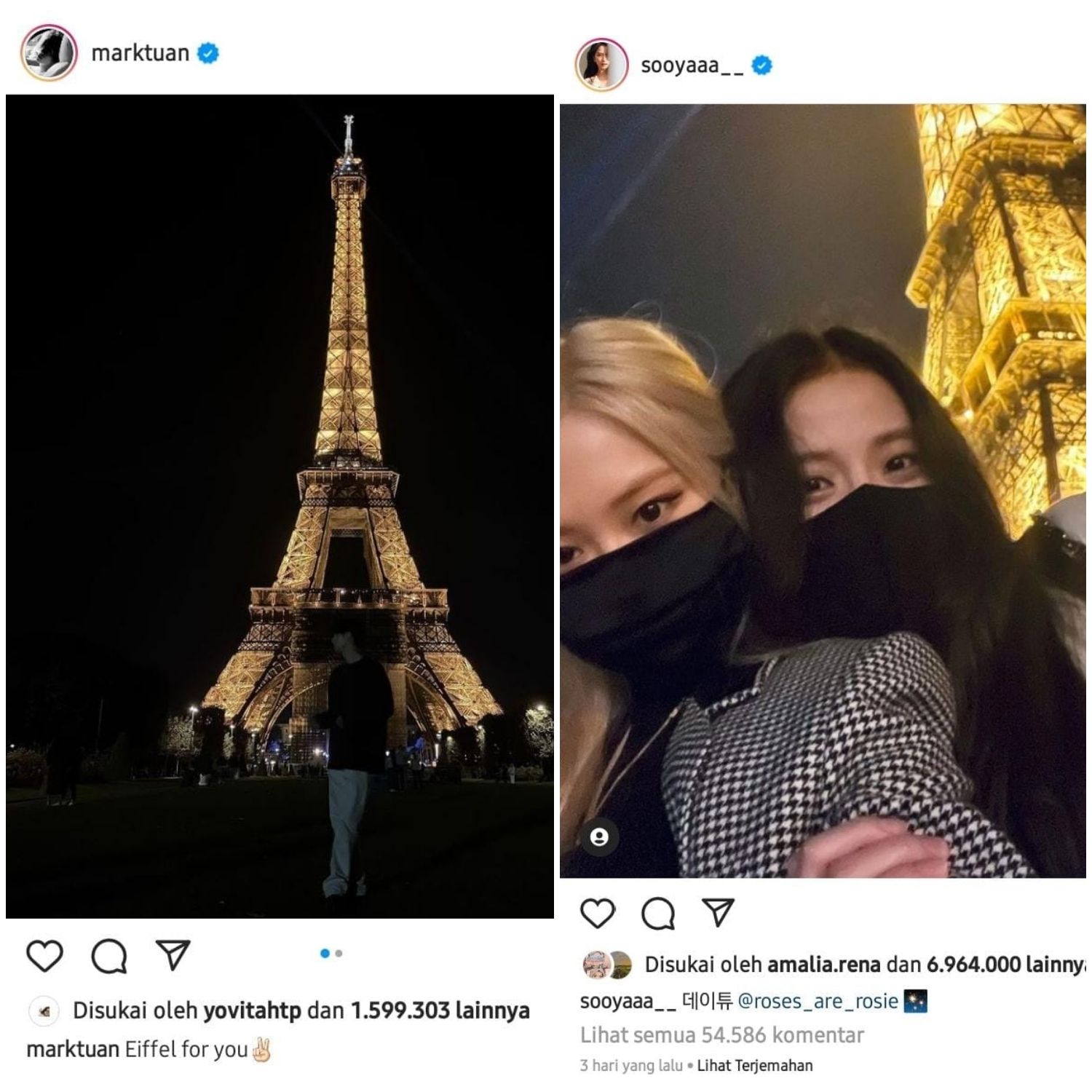 Postingan Mark GOT7 dan Jisoo BLACKPINK di Menara Eiffel