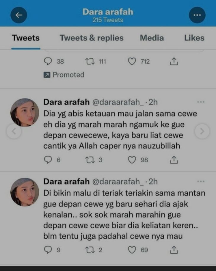 Selebgram Dara Arafah Diduga Putus dari Rehan Mubarak Lantaran Curhat 'Dibikin Malu Mantan' di Twitter