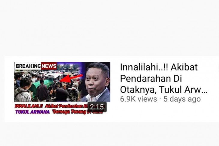 HOAKS - Beredar sebuah video berdurasi 2 menit di YouTube menyebut jika komedian Tukul Arwana telah meninggal dunia.*