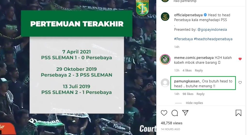 Head to Head Persebaya Surabaya vs PSS Sleman