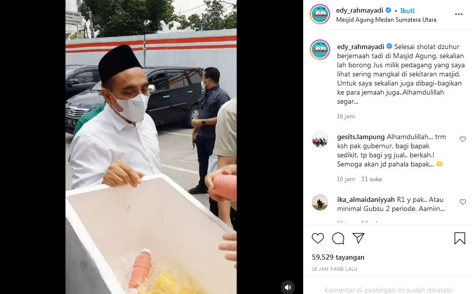 Tangkapan layar Gubernur Sumut, Edy Rahmayadi sedang memborong dagangan penjual jus.
