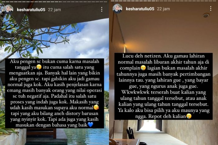 Unggahan Kesha Ratuliu saat tanggapi netizen yang pertanyakan keputusannya untuk melahirkan secara caesar.