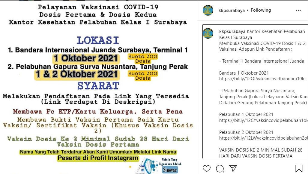 Info vaksin gratis di Bandara Juanda dan Pelabuhan Tanjung Perak Surabaya pada Jumat dan Sabtu, 1-2 Oktober 2021