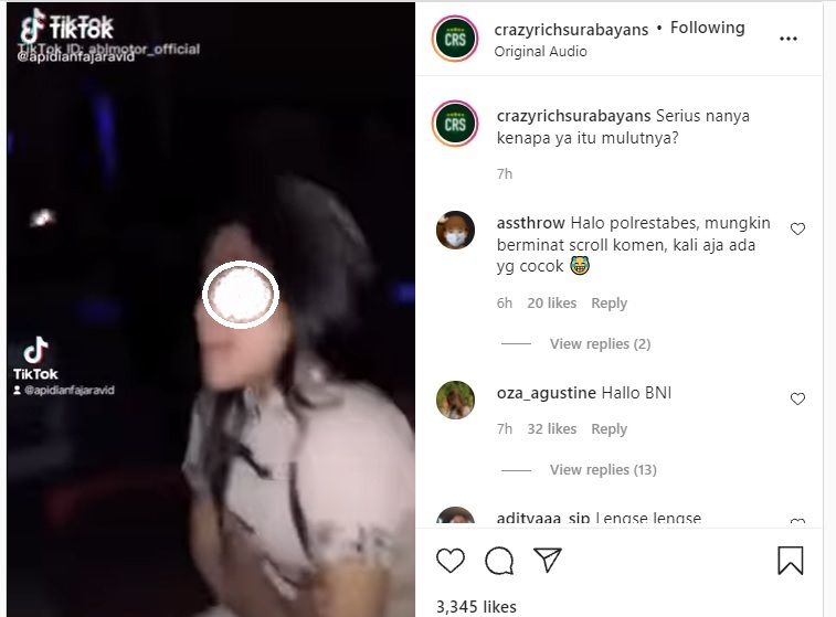 Unggahan video cewek dugem oleh akun  Instagram @carzyrichsurabayans