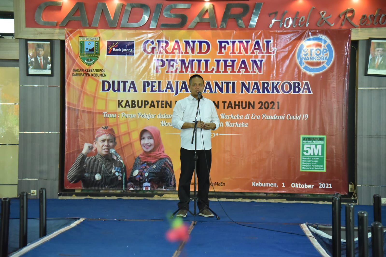 Bupati Kebumen Arif Sugiyanto memberikan sambutan di Grand Final Pemilihan Duta Pelajar Anti Narkoba Tahun 2021. 