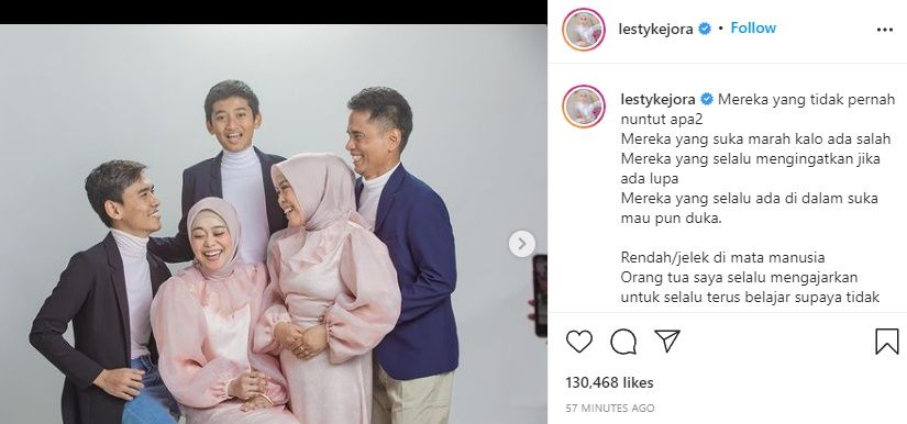 Lesti Kejora mengunggah foto kebersamaannya dengan keluarganya, dan tak tanggapi gunjingan netizen soal kehamilannya.*