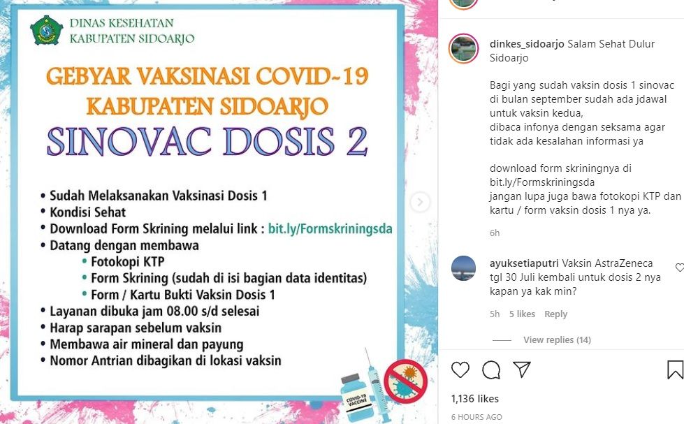 Jadwal gebyar vaksin dosis 2 di GOR Delta Sidoarjo 4-7 Oktober 2021