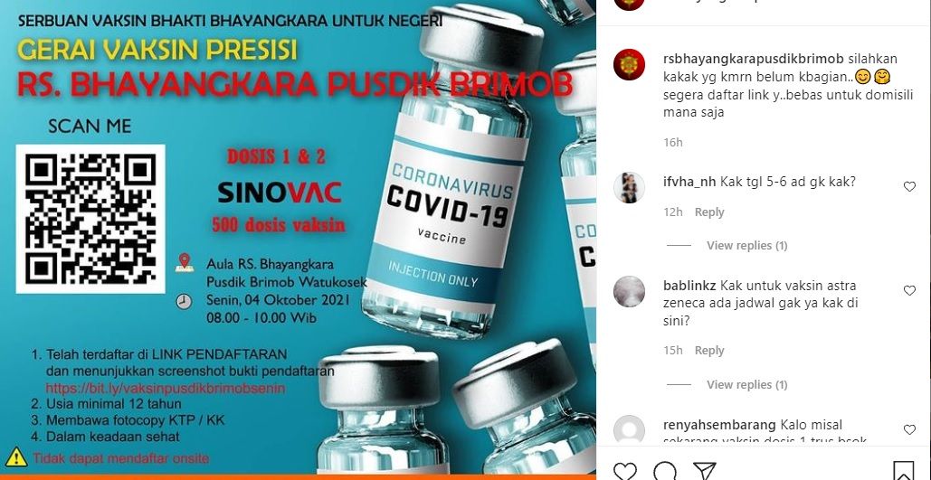 Info vaksin gratis di Pusdik Brimob Watu Kosek Pasuruan 4 Oktober 2021