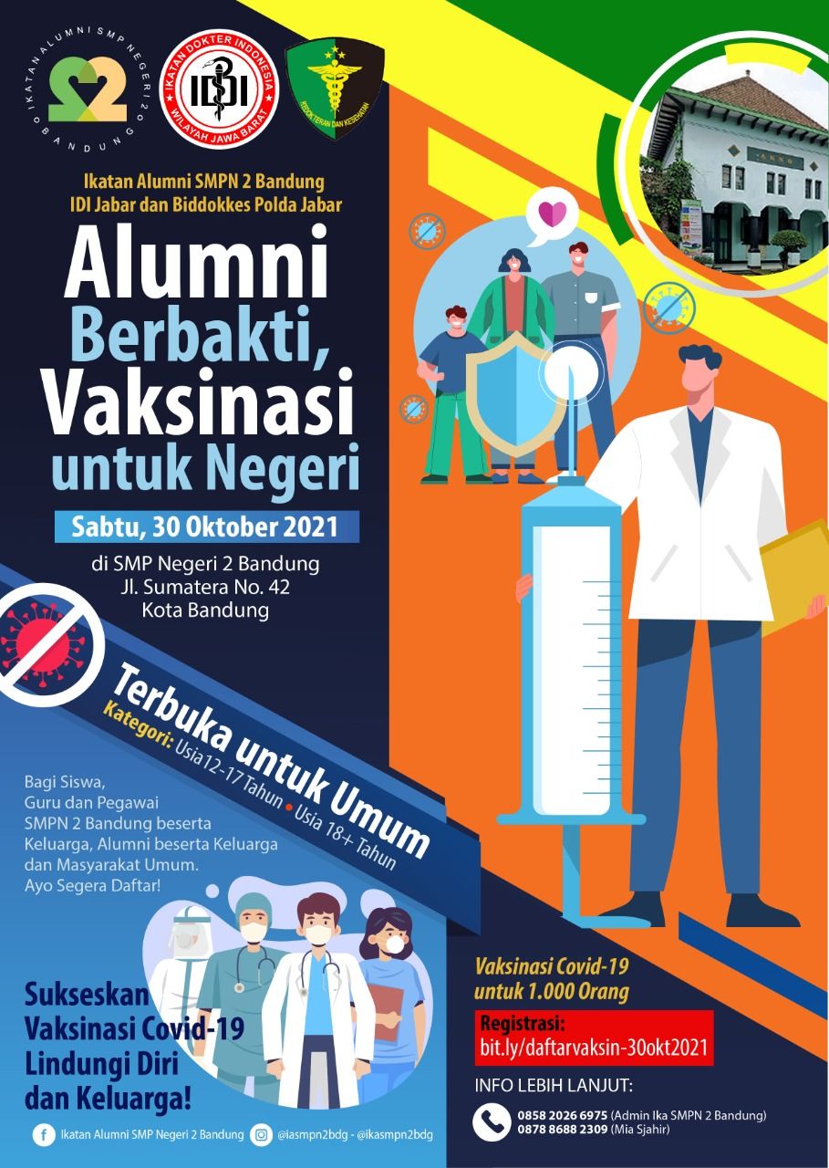 Poster vaksinasi massal di SMPN 2 Bandung pada 30 Oktober 2021