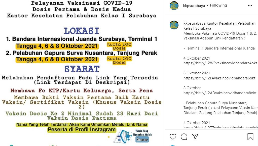 Info vaksinasi bebas domisili di Bandara Juanda dan Pelabuhan Tanjung Perak Surabaya, 4-8 Oktober 2021