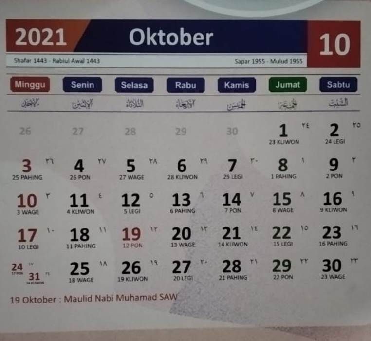 Hari 3 apa 2021 oktober Kalender Hijriah