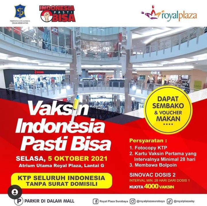 Vaksin Sinovac Dosis 2 Pulang Bawa Sembako di Royal Plaza, 5 Oktober 2021 untuk Semua KTP Indonesia
