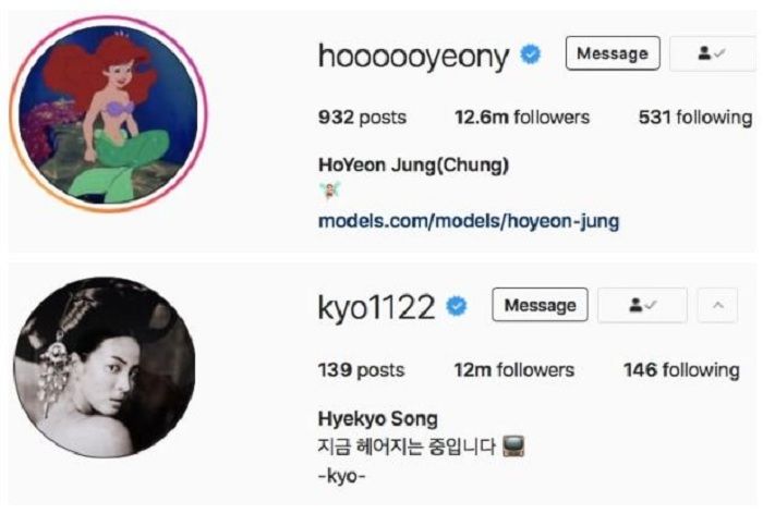 Kolase foto akun instagram Song Hye Kyo dan Jung Ho Yeon