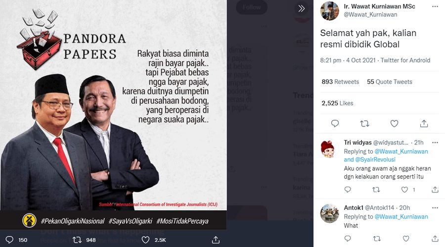 Muncul Poster Soal Pandora Papers: Rakyat Biasa Diminta Bayar Pajak, Uangnya Malah Diumpetin Perusahaan Bodong