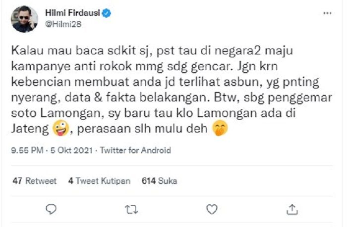 Cuitan Ustadz Hilmi Firdausi singgung Ferdinand Hutahaean yang salah sebut Lamongan berada di Jawa Tengah