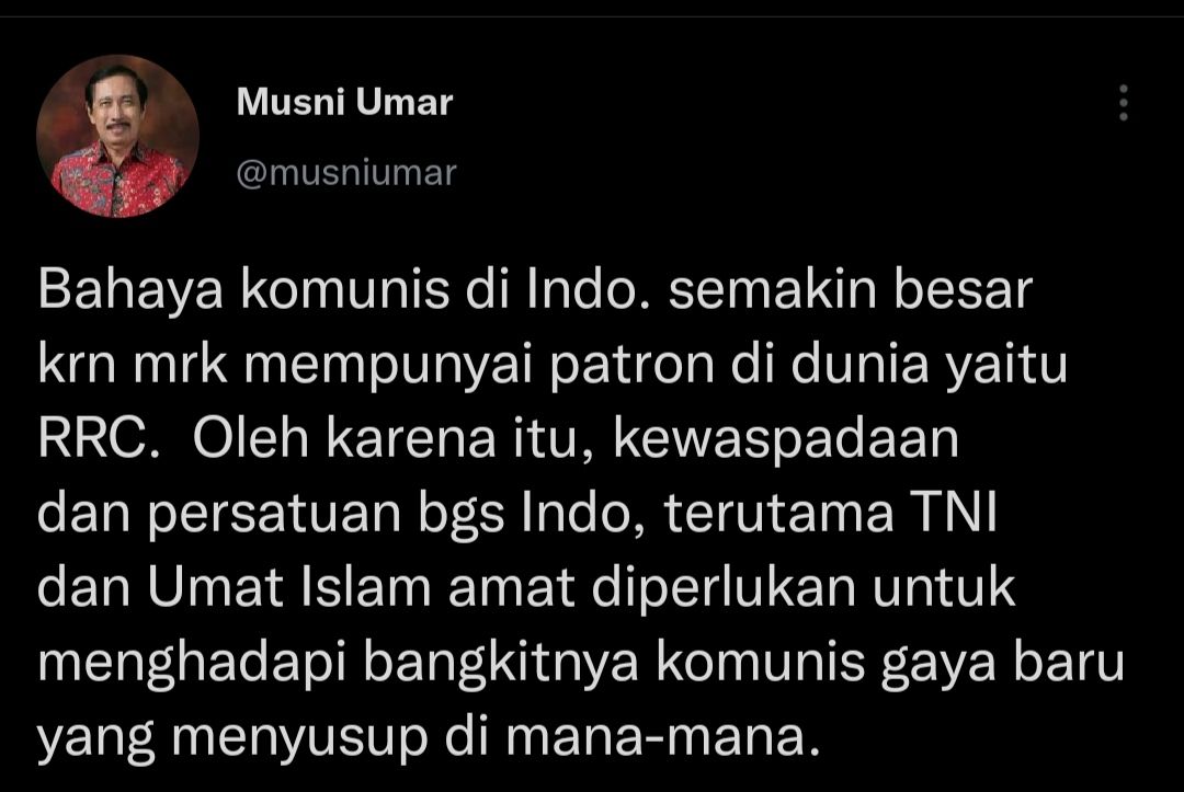 Cuitan Musni Umar yang membahas soal bahaya komunis di Indonesia.