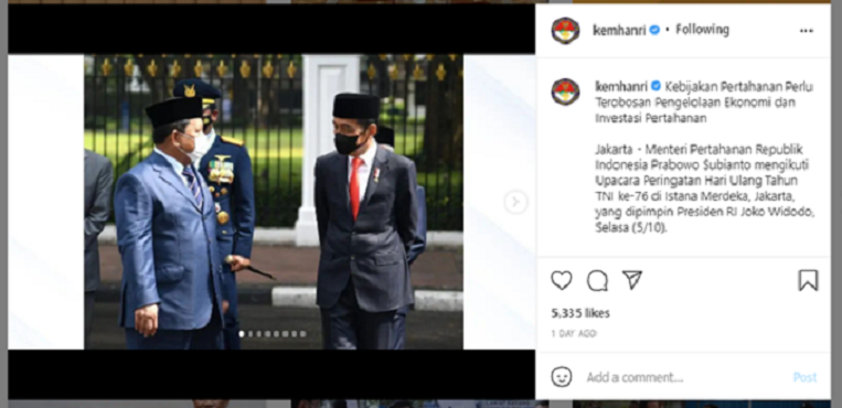 Unggahan pertemuan Jokowi dan Prabowo Subianto. 